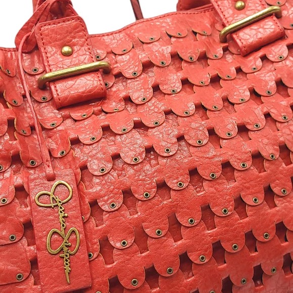 New Jessica Simpson Ruffle Purse Vegan Leather Handbag Red w/ Crossbody Strap - Picture 10 of 11